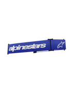 Cinturino per maschera Alpinestars Supertech, accessorio per occhiali da motocross, blu e bianco, con scritta Alpinestars e logo a stella bianchi su una fascia intrecciata blu vivace, ricambio con interfaccia a scatto per gare fuoristrada