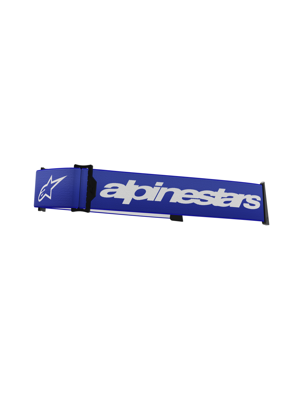 Alpinestars Supertech Goggles Strap, cinturino di ricambio per occhiali da motocross, blu e bianco, logo Alpinestars e logo a stella bianchi, cuneo ISP nero e clip di fissaggio alla montatura, trama intrecciata resistente