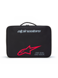 Custodia Supertech Vision Goggles Alpinestars, custodia protettiva nera con maniglia superiore, logo grigio, grande stella rossa e slogan 'ONE GOAL. ONE VISION.', custodia resistente per occhiali da motocross