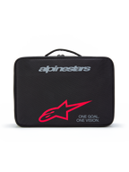 Custodia Supertech Vision Goggles Alpinestars, custodia protettiva nera con maniglia superiore, logo grigio, grande stella rossa e slogan 'ONE GOAL. ONE VISION.', custodia resistente per occhiali da motocross