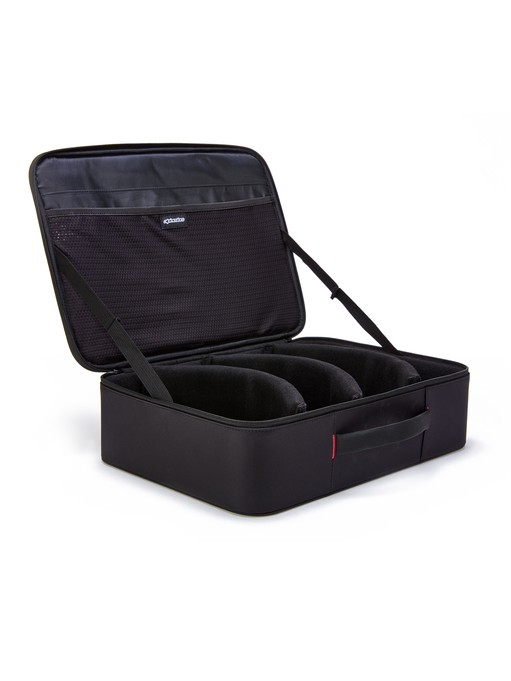 Alpinestars Supertech Vision Goggles Case, nero, custodia aperta a valigetta per occhiali da motocross, con divisori modulari pre-curvati e tasche in rete sul coperchio, maniglia imbottita, costruzione resistente per l'attrezzatura off-road