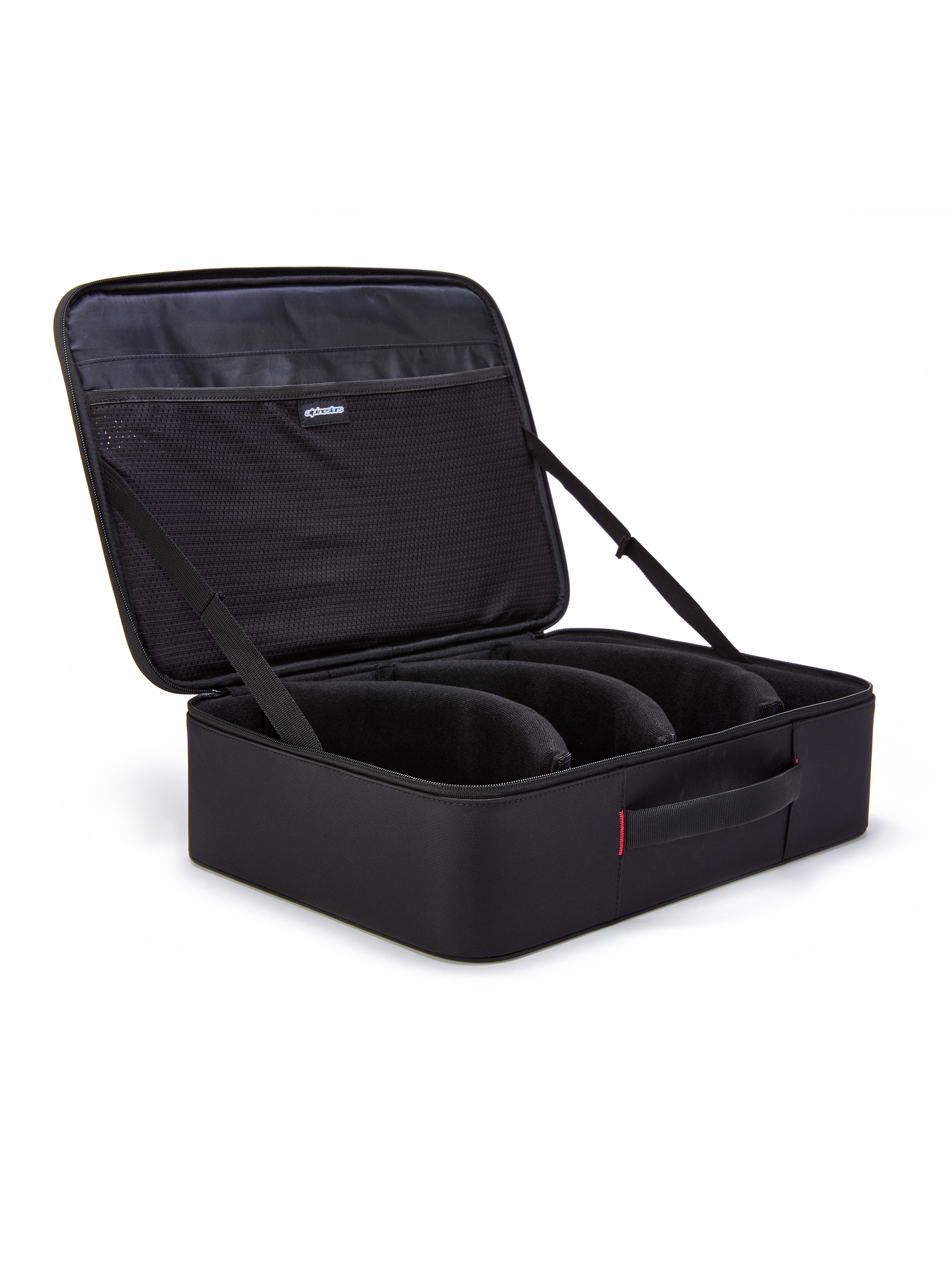 Alpinestars Supertech Vision Goggles Case, nero, custodia aperta a valigetta per occhiali da motocross, con divisori modulari pre-curvati e tasche in rete sul coperchio, maniglia imbottita, costruzione resistente per l'attrezzatura off-road