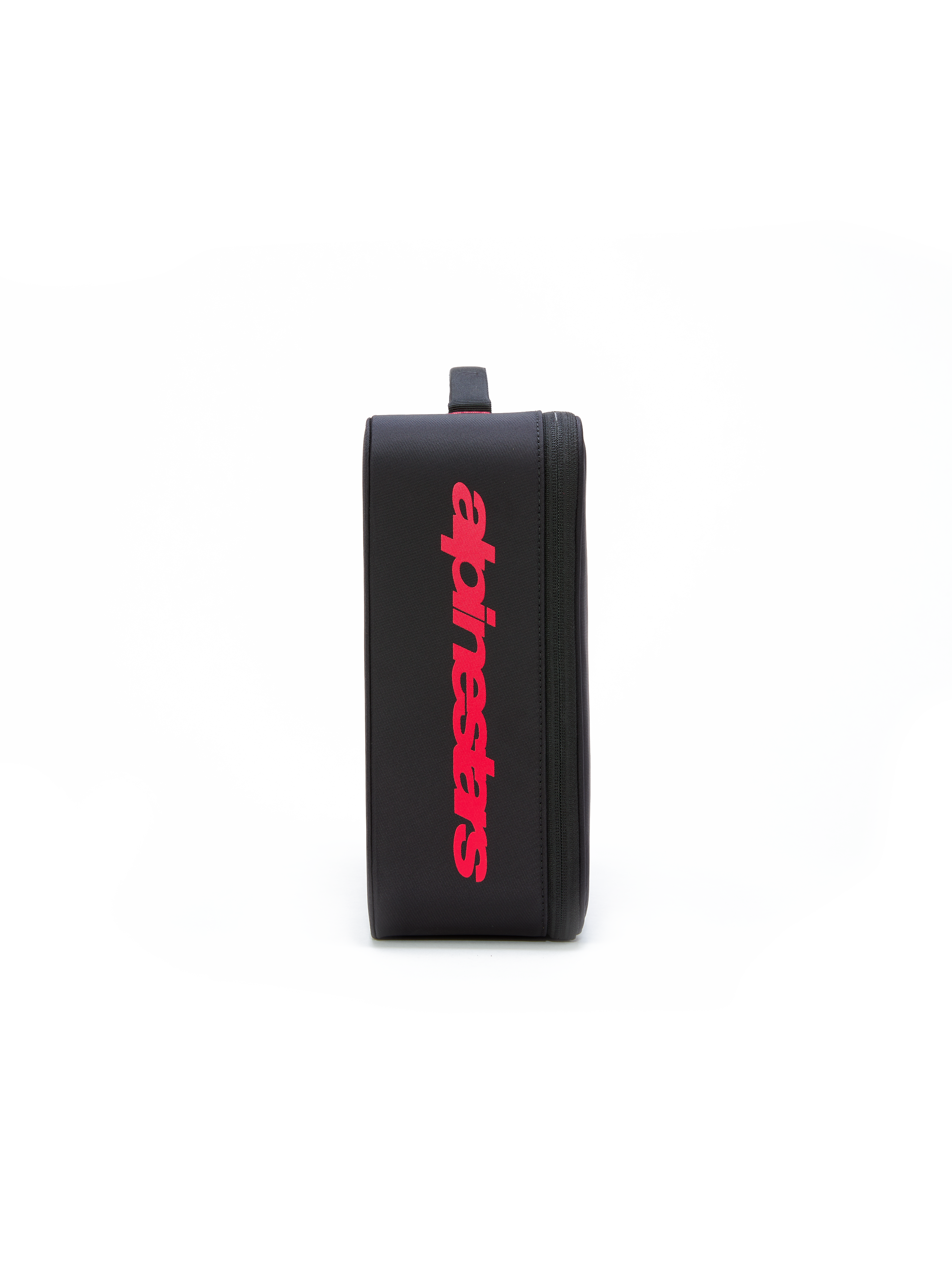 Alpinestars Supertech Vision Goggles Case, accessorio per occhiali da motocross, nero con grande logo rosso verticale, custodia rettangolare strutturata con chiusura a zip e maniglia imbottita