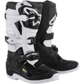 Alpinestars Stella Tech 3, stivali da motocross da donna, nero e bianco, con sistema di chiusura a tre fibbie, placche tibiali in TPU bianco con logo Alpinestars, tomaia in microfibra nera con pannelli bianchi, suole bianche, calzature protettive performanti per motocicliste