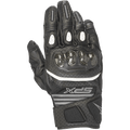 Guanti Alpinestars SPX Air Carbon V2 da donna, nero e antracite, guanti da moto a polsino corto con protezione nocche in fibra di carbonio, pelle traforata e pannelli in mesh per la ventilazione, striscia bianca e logo SPX.