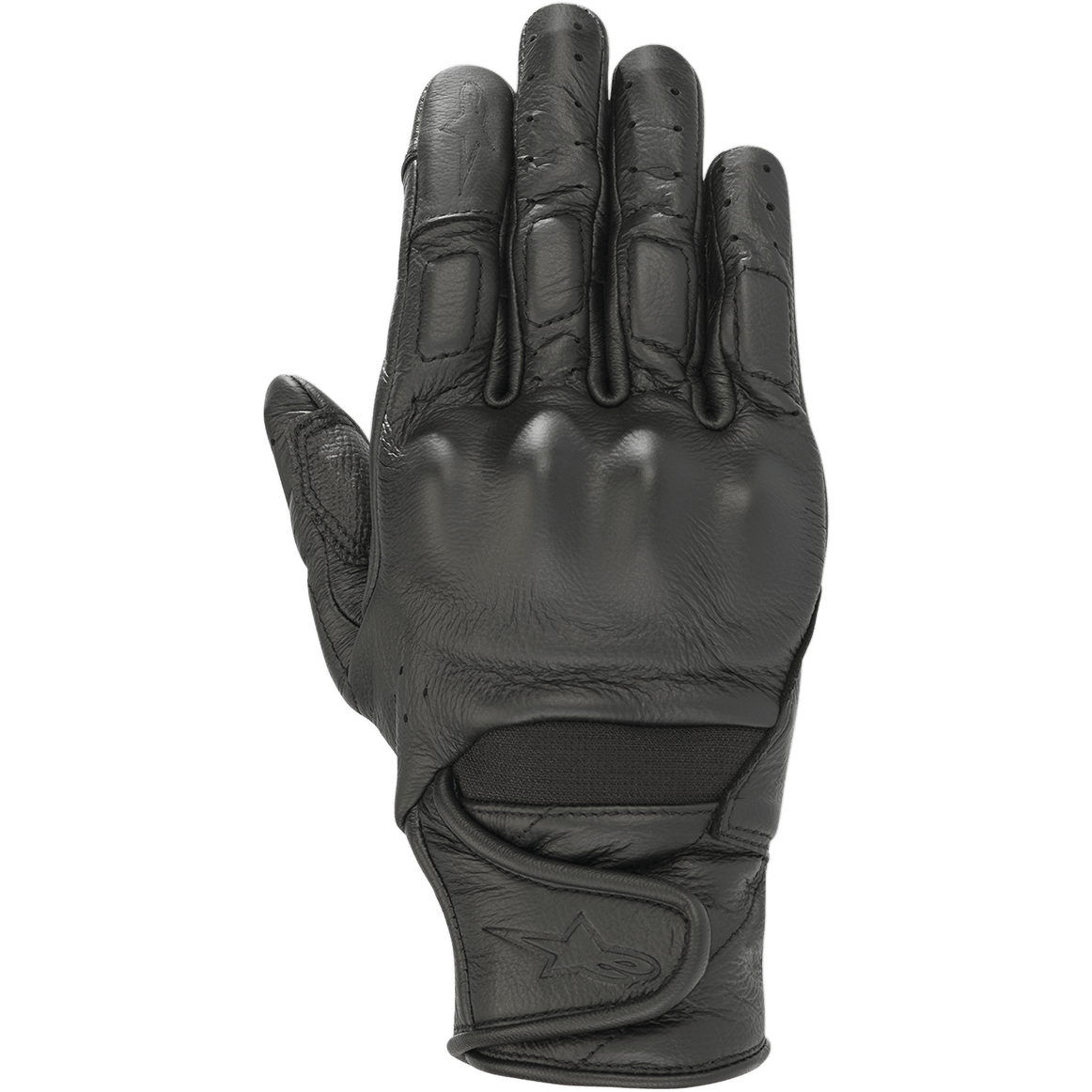 Alpinestars Stella Vika V2, guanti da moto da donna in pelle nera, con dita traforate per la ventilazione, protezione viscoelastica sulle nocche e polsino corto con chiusura in velcro e logo a stella