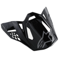 Alpinestars S-M8 Helmet Visor Radium, frontino per casco da moto nero lucido con logo Alpinestars grigio, con aperture angolari aerodinamiche e bordi affilati, stile racing moderno per caschi off-road