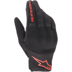 Guanti Alpinestars Copper, guanti da moto urban, nero e rosso fluo, con logo e scritta Astars rossi, costruzione in mesh e spandex con nocche imbottite, abbigliamento leggero per pendolari