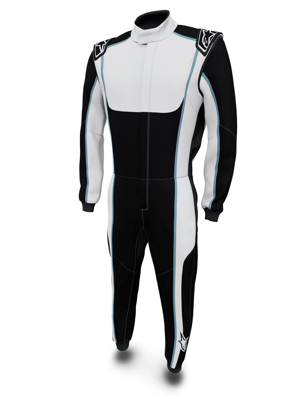 Alpinestars Tech Vision V3 Custom, tuta da corsa auto nera e bianca con dettagli blu, in Nomex certificata FIA