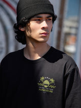 Alpinestars Order CSF Tee, maglietta a maniche corte, nera, logo con casco e palme verde lime con testo One Goal One Vision, streetwear casual ispirato al motorsport