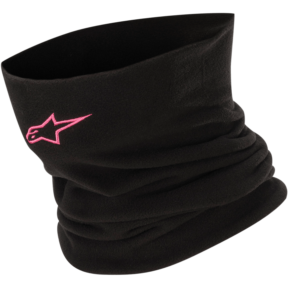 Alpinestars Neck Warmer, scaldacollo tubolare in pile nero con logo a stella rosa, tessuto morbido e caldo per la guida della moto e sport motoristici con tempo freddo