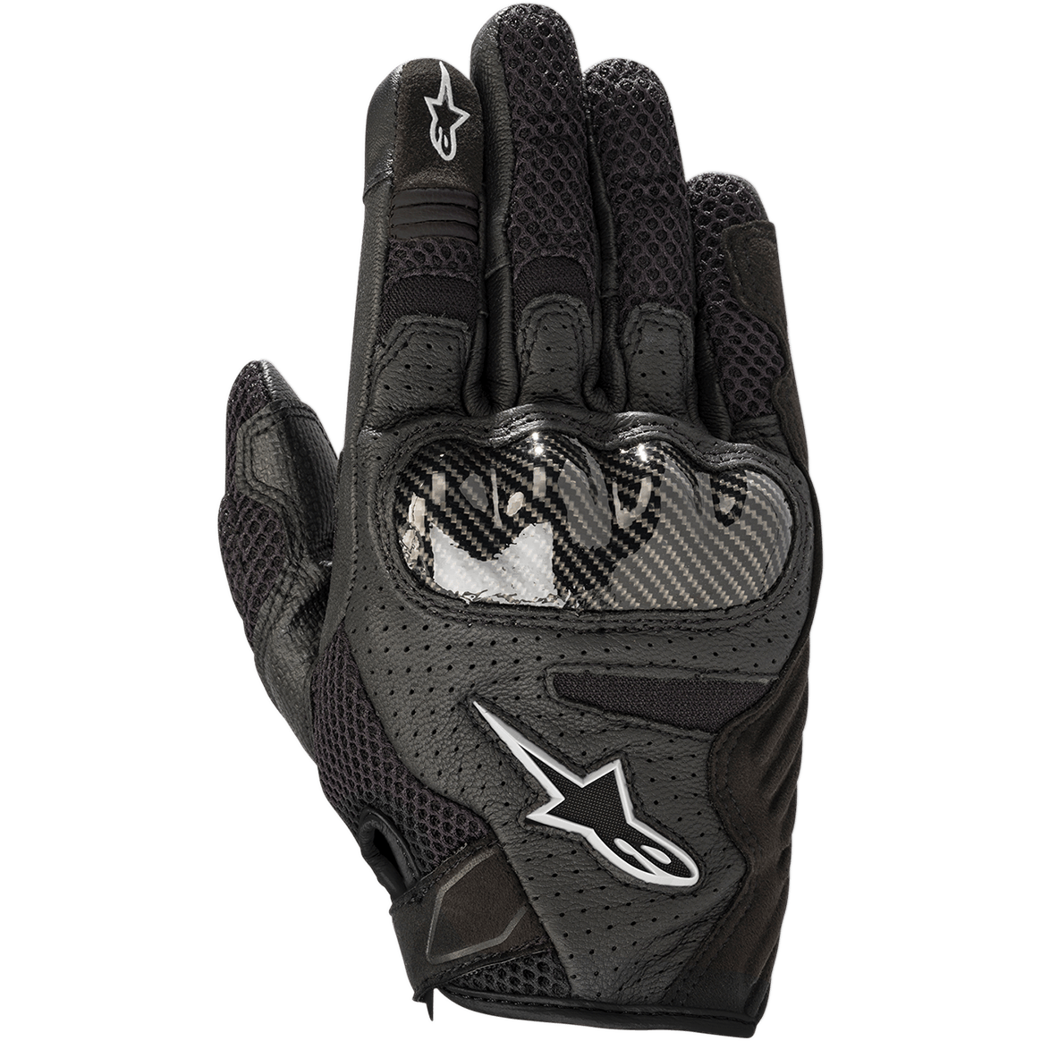Guanti da donna Alpinestars Stella SMX-1 Air V2, nero, guanti da moto con pelle traforata e mesh traspirante, protezione nocche stile fibra di carbonio, loghi stella Alpinestars bianchi, design sportivo a polsino corto