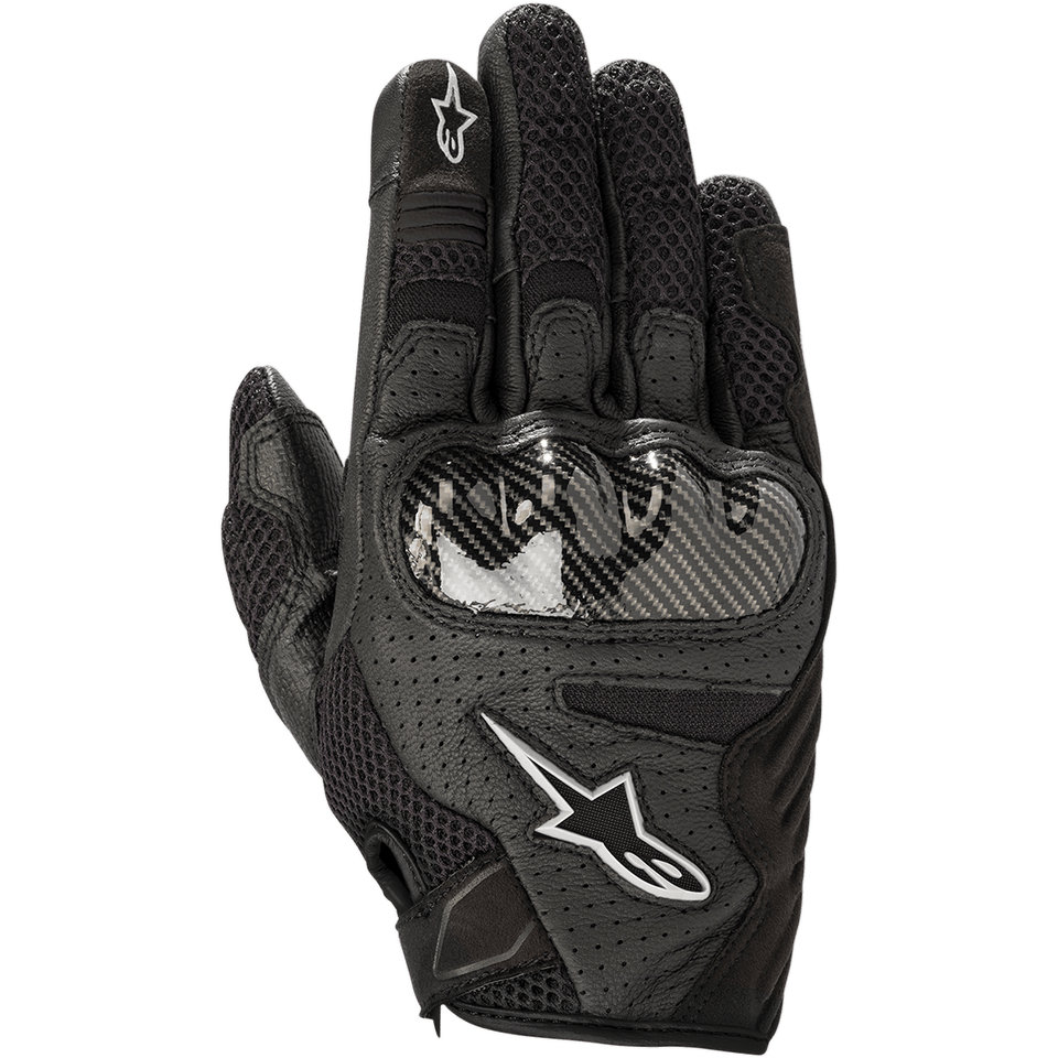 Guanti da donna Alpinestars Stella SMX-1 Air V2, nero, guanti da moto con pelle traforata e mesh traspirante, protezione nocche stile fibra di carbonio, loghi stella Alpinestars bianchi, design sportivo a polsino corto
