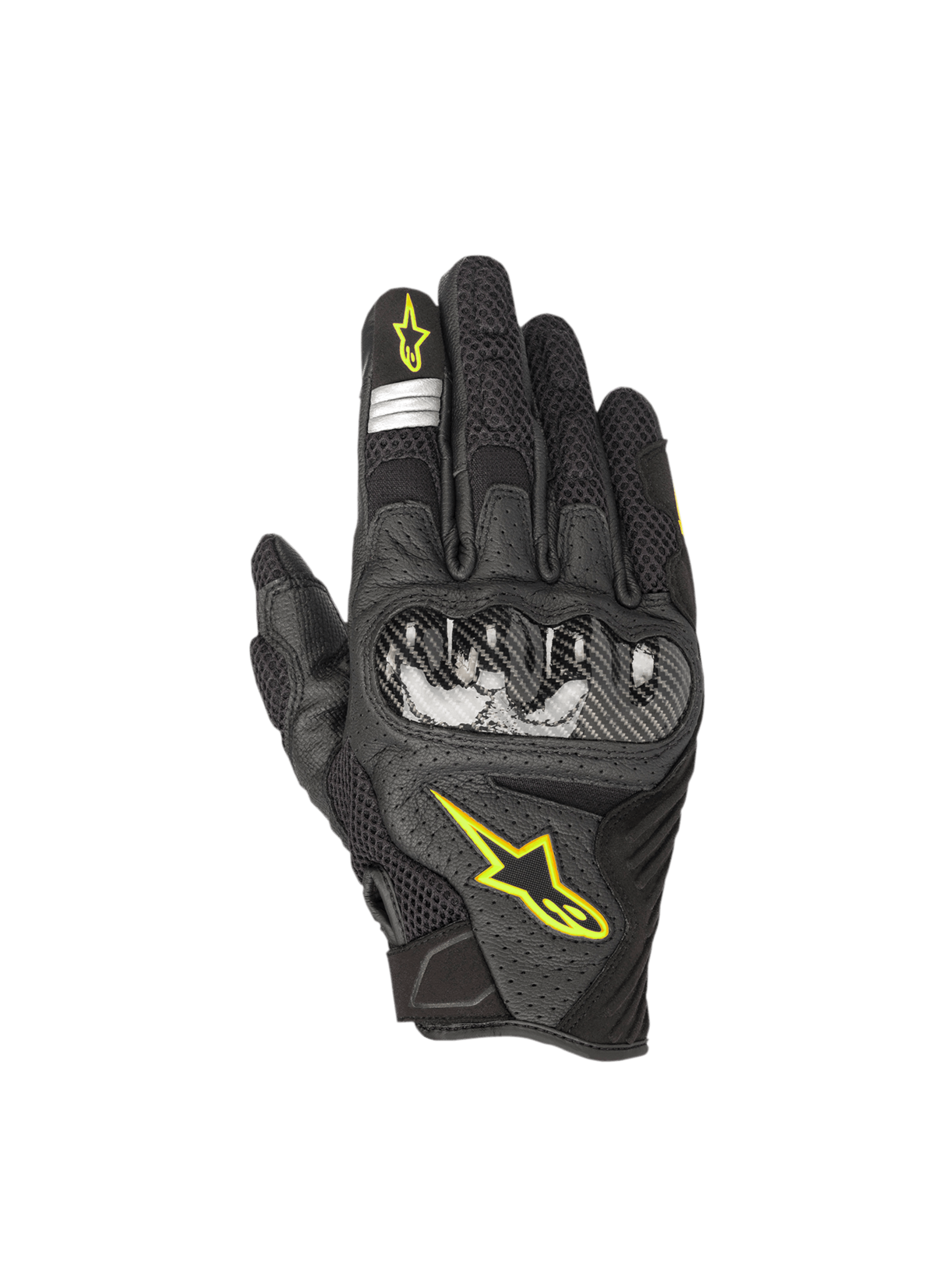 Alpinestars Guanti SMX-1 Air V2, guanti da moto da uomo, nero e giallo fluo, pelle e mesh, protezione nocche, certificati CE