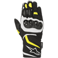 Alpinestars T-SP W Drystar® Gloves, guanti sportivi da moto, nero con dettagli giallo fluo e bianchi, protezione rigida per le nocche, polsino di media lunghezza con logo bianco, costruzione in tessuto impermeabile e softshell