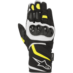 Alpinestars T-SP W Drystar® Gloves, guanti sportivi da moto, nero con dettagli giallo fluo e bianchi, protezione rigida per le nocche, polsino di media lunghezza con logo bianco, costruzione in tessuto impermeabile e softshell
