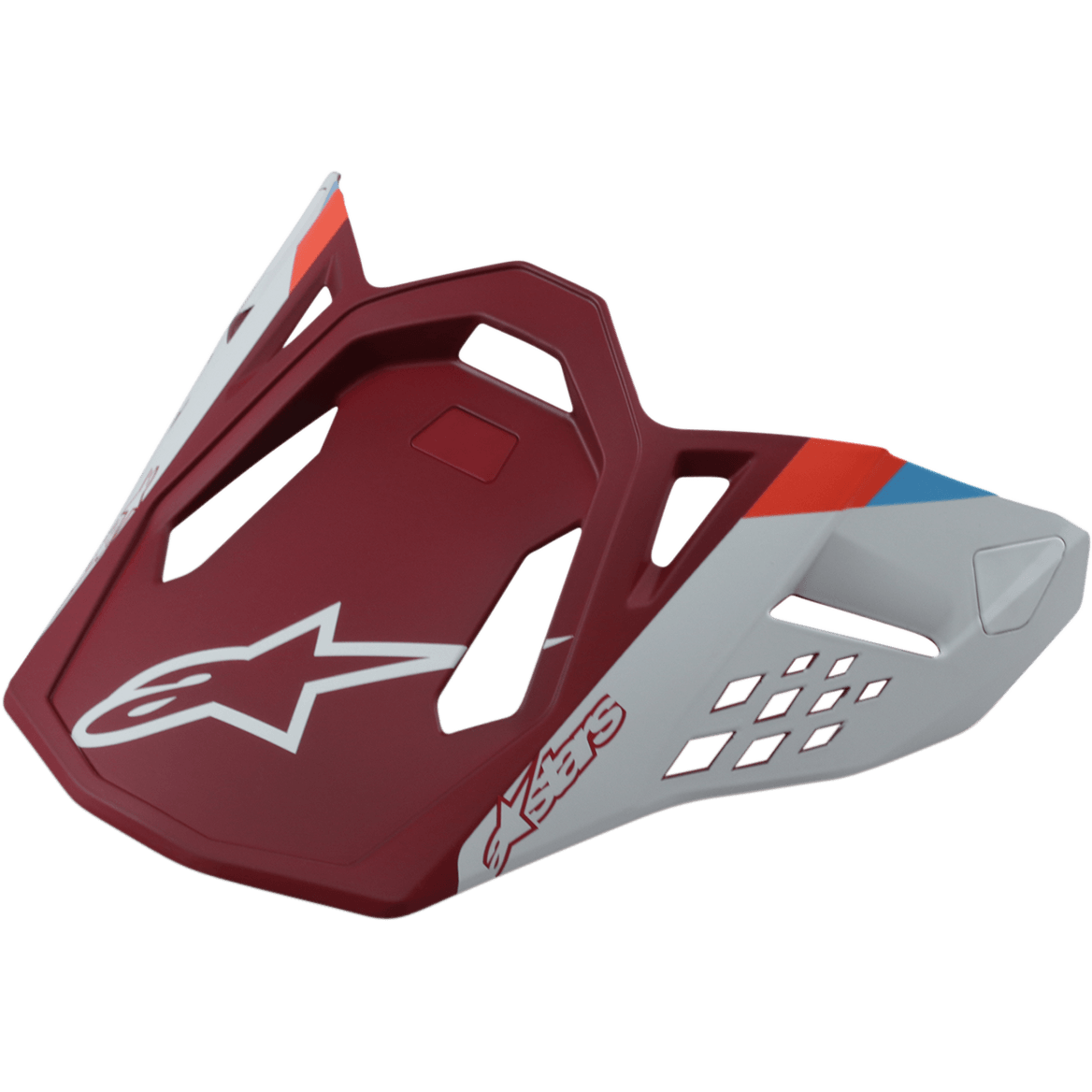 Alpinestars S-M8 Helmet Visor Contact, visiera per casco da moto, rosso opaco e grigio chiaro, con logo a stella bianco, design aerodinamico con intagli geometrici, accenti a strisce rosse e blu