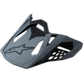 Visiera Alpinestars Supertech M10 Meta, frontino di ricambio per caschi da motocross, nero opaco e grigio, con logo Astar nero e aperture di ventilazione geometriche, design aerodinamico per corse fuoristrada