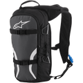 Alpinestars Iguana Hydration Backpack, zaino idrico off-road, nero antracite e bianco, con spallacci imbottiti in rete, cinghie di compressione anteriori con fibbie, scomparti con zip e tubo di idratazione blu con boccaglio