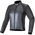 Alpinestars Stella Vika V2, giacca da moto in pelle da donna, blu metallizzato, elegante struttura in pelle con pannelli elasticizzati in aramide opaca, collo alto, cerniera frontale, design sagomato e aderente