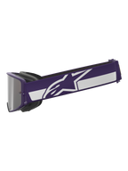 Alpinestars Limited Edition HUNTA96 XXV Supertech Vision Goggles, maschera da motocross, viola e bianco, profilo laterale con ampio cinturino viola, logo a stella Alpinestars bianco e striscia, lente a specchio argentata, occhiali da fuoristrada ad alte prestazioni