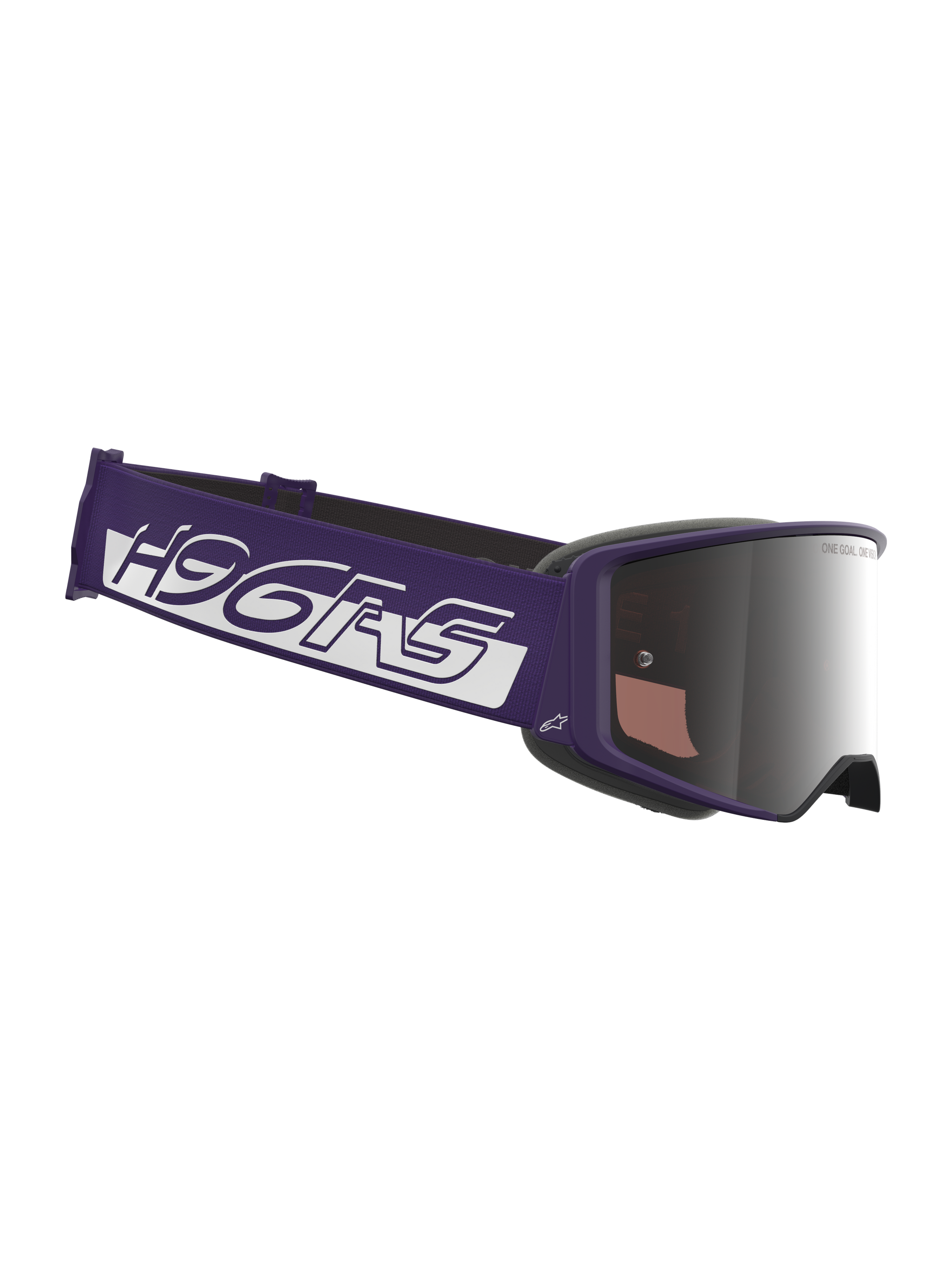 Maschera Alpinestars HUNTA96 XXV Supertech Vision Limited Edition, maschera da motocross, viola e bianco, con lente a specchio argento, ampia fascia viola con branding bianco, montatura viola, protezione oculare professionale per il fuoristrada