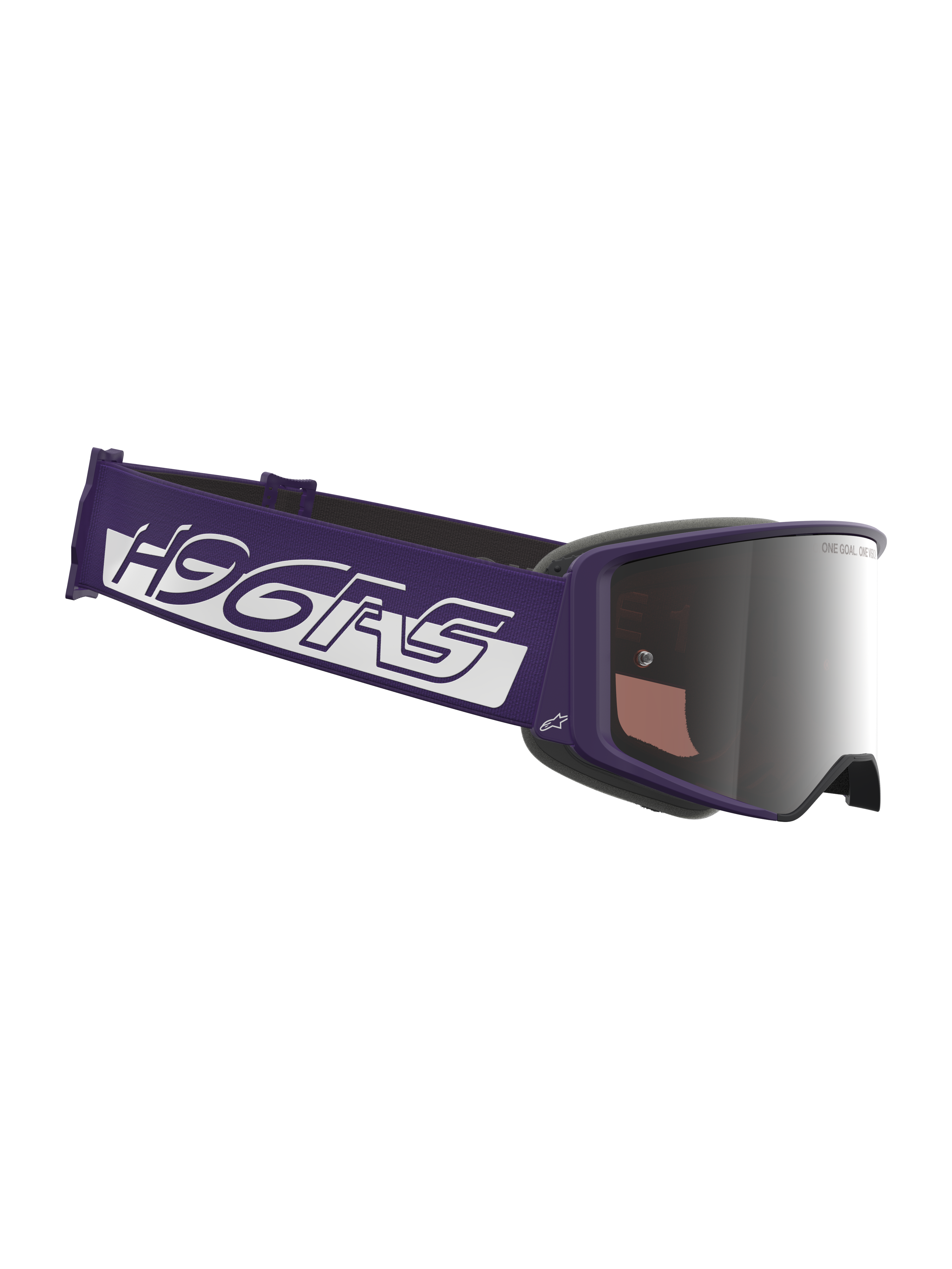 Maschera Alpinestars HUNTA96 XXV Supertech Vision Limited Edition, maschera da motocross, viola e bianco, con lente a specchio argento, ampia fascia viola con branding bianco, montatura viola, protezione oculare professionale per il fuoristrada