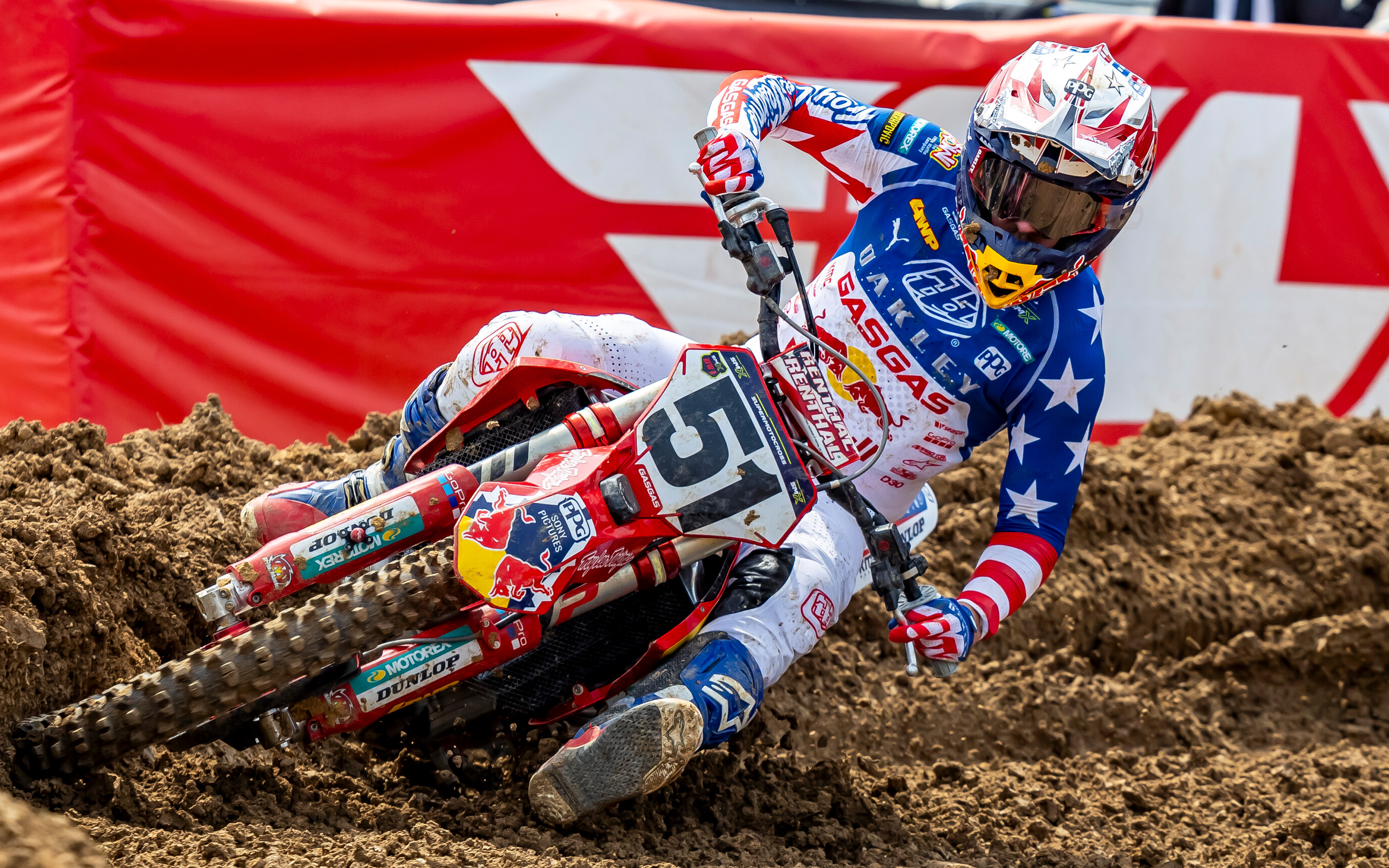 Justin Barcia racing on the motocross track wearing Alpinestars boots