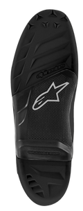Suola Alpinestars Tech 7, suola di ricambio per stivali da motocross, struttura in gomma nera, con battistrada testurizzato, logo Alpinestars ed emblema a stella, con scritta 'REPLACEABLE INSERT' nella parte centrale.