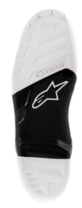 Alpinestars Tech 7 Sole, suola di ricambio per stivali da motocross, bianco e nero, con superficie a grip testurizzato, logo Alpinestars e inserto centrale sostituibile per prestazioni di guida off-road