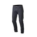 Alpinestars Copper Denim Pants, jeans da moto, blu scuro, taglio dritto regular con costruzione della gamba pre-sagomata, presenta un piccolo logo rosso sul taschino portamonete, classico design a cinque tasche per la mobilità urbana