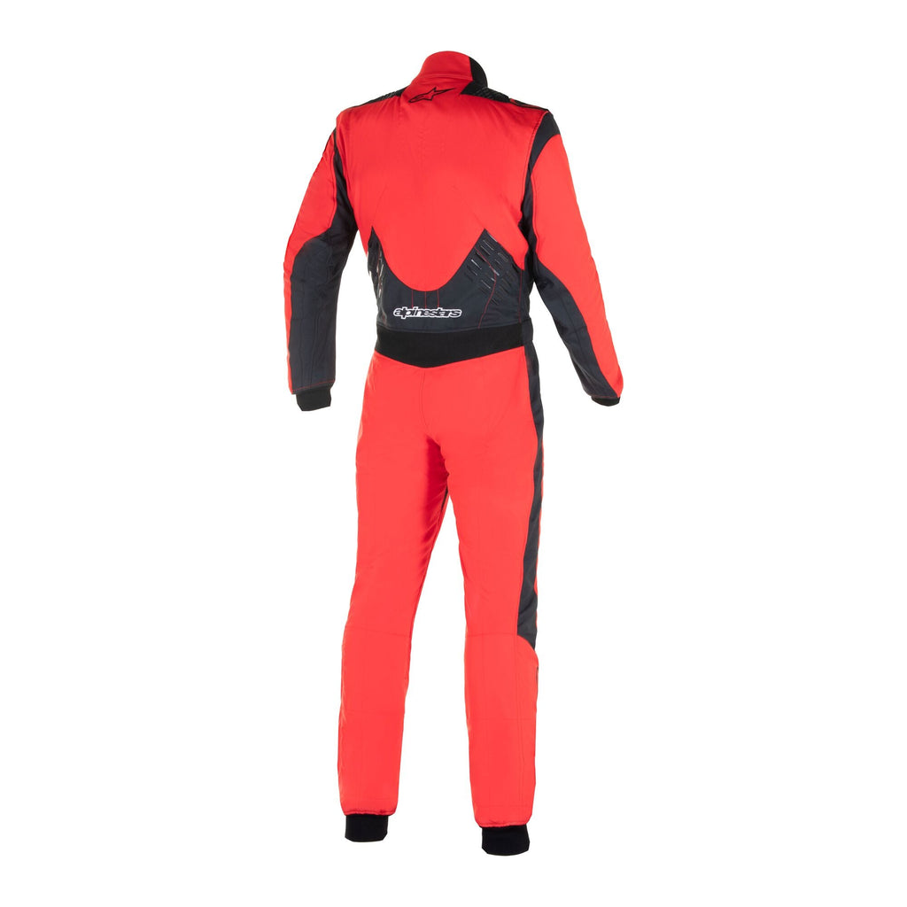 Alpinestars Tuta GP Pro Comp V2, tuta da corsa FIA, rosso e nero, vista posteriore con pannelli in rete elastica e dettagli grip in silicone sulla parte inferiore della schiena