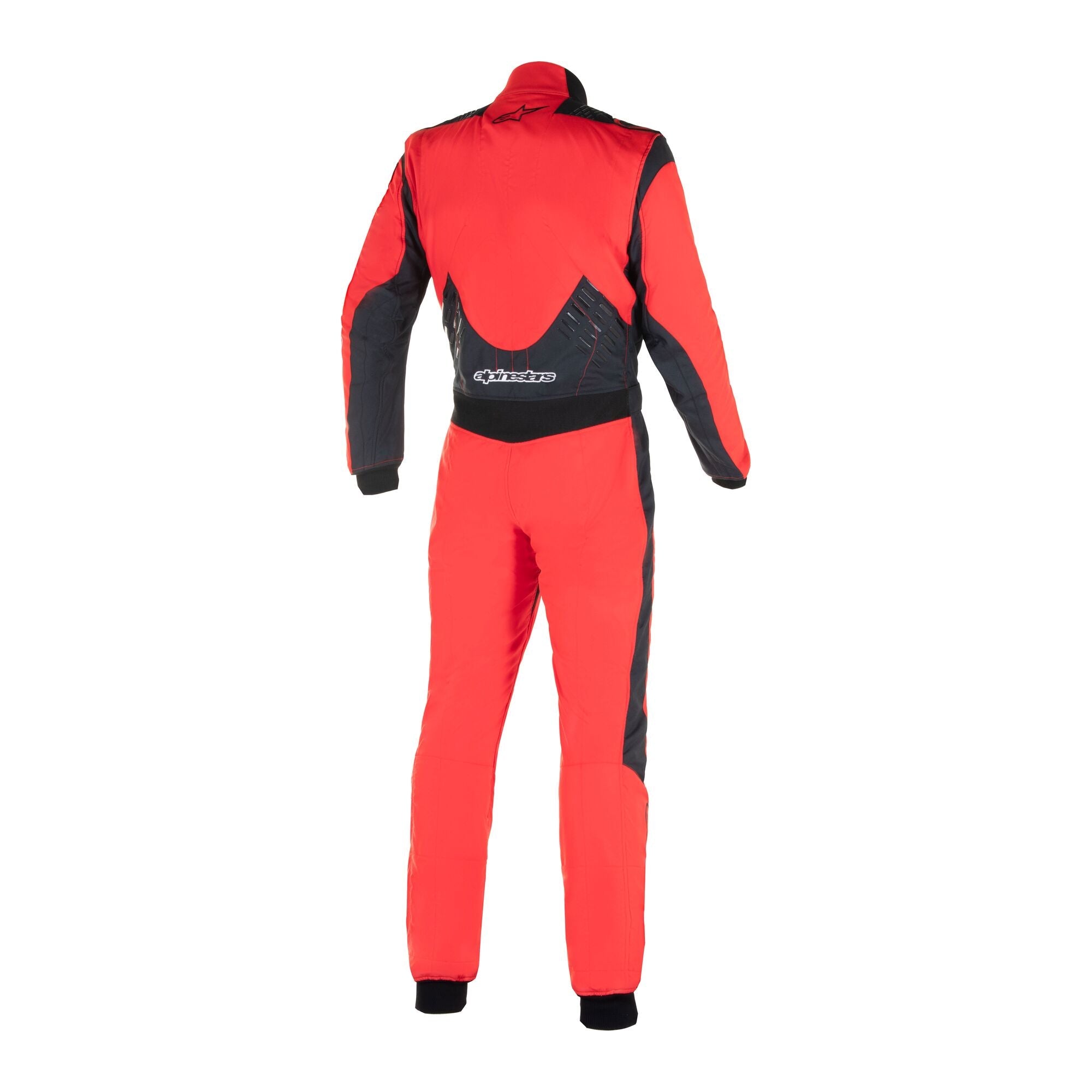 Alpinestars Tuta GP Pro Comp V2, tuta da corsa FIA, rosso e nero, vista posteriore con pannelli in rete elastica e dettagli grip in silicone sulla parte inferiore della schiena
