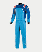 Alpinestars GP Pro Comp Bootcut Suit FIA, tuta professionale da racing, blu cobalto, blu royal e rosso, con costruzione aramidica a tre strati, spalline e gamba bootcut con loghi a stella bianchi