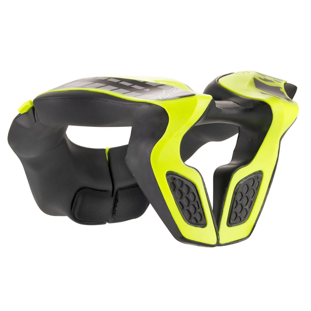 Alpinestars Youth Neck Support, protezione collo da motocross, nero e giallo fluo, con telaio in polimero iniettato giallo brillante e imbottitura in schiuma EVA nera, design curvo ergonomico per giovani piloti, attrezzatura protettiva per fuoristrada e motocross