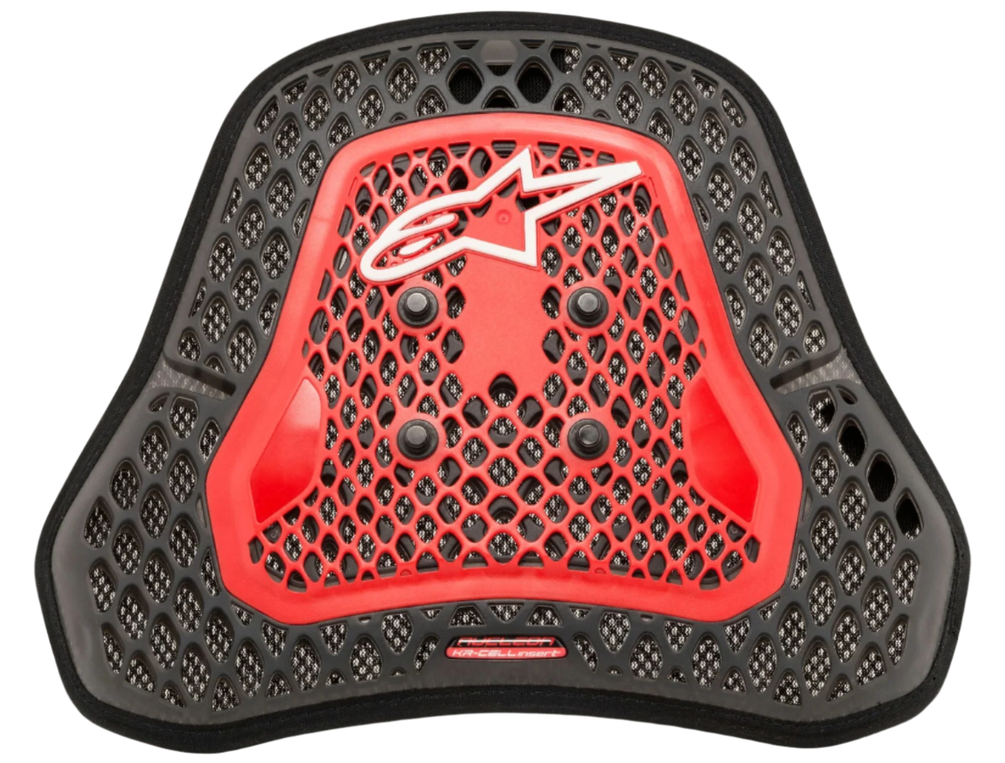 Protezione pettorale Alpinestars Nucleon KR-Cell Ci S, Transparent Smoke Red e nero, caratterizzata da una microstruttura a celle a nido d'ape, quattro bottoni di montaggio neri, logo Alpinestars bianco, inserto protettivo ergonomico leggero per corse motociclistiche e guida sportiva