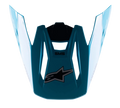 Visiera per casco Alpinestars S-M5 Speed, accessorio per casco da motocross, azzurro e nero lucido, con logo a stella Alpinestars nero e marchio SM5, design aerodinamico con finitura lucida, frontino di ricambio in plastica resistente per corse fuoristrada