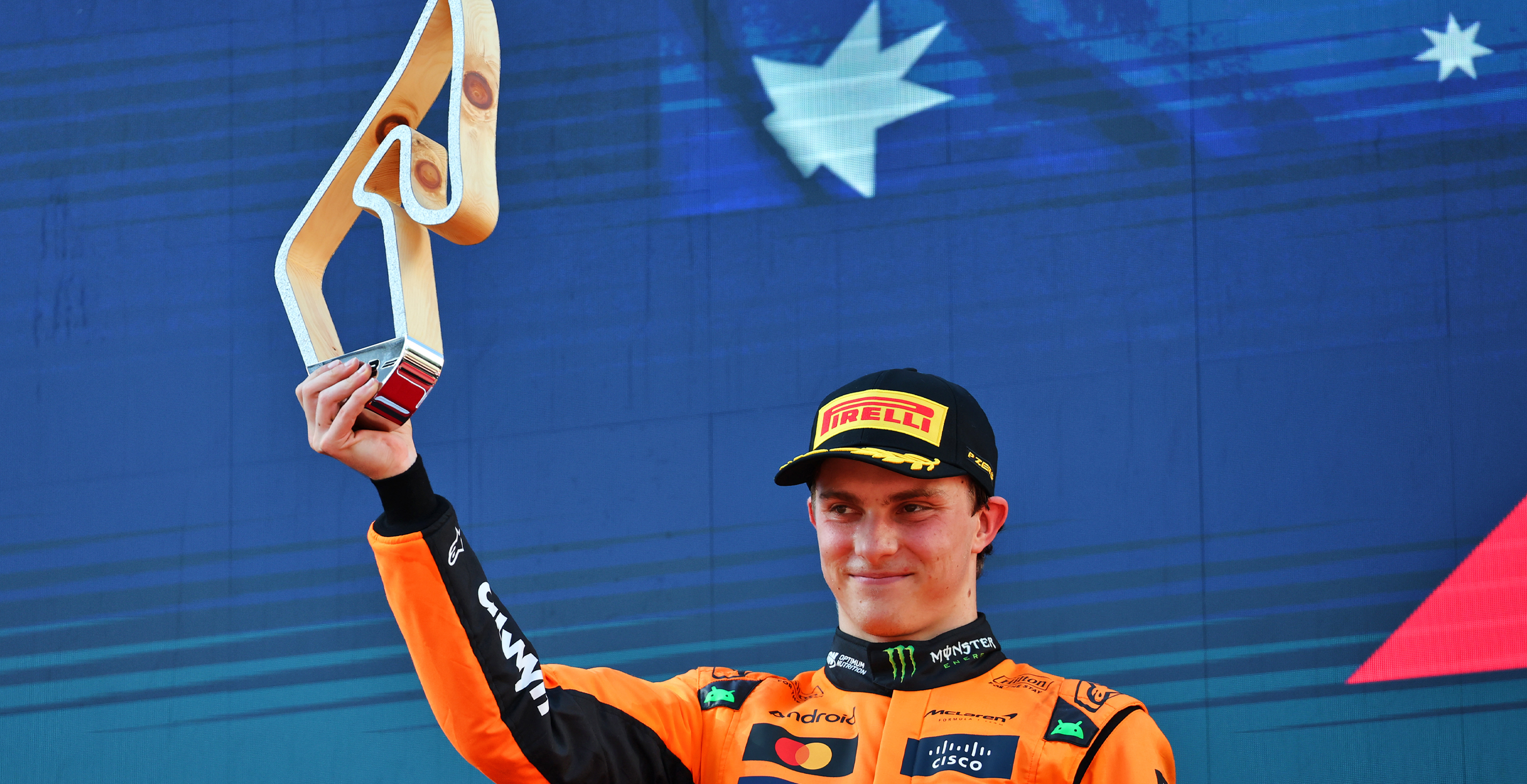 Oscar Piastri celebrates a win