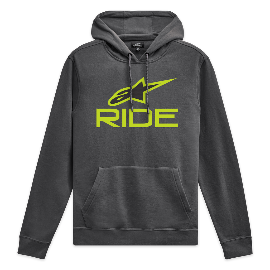 Alpinestars Felpa Con Cappuccio Ride V 3, felpa con cappuccio grigia e verde lime con logo Ride stampato sul petto, streetwear sportivo