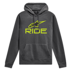 Alpinestars Felpa Con Cappuccio Ride V 3, felpa con cappuccio grigia e verde lime con logo Ride stampato sul petto, streetwear sportivo