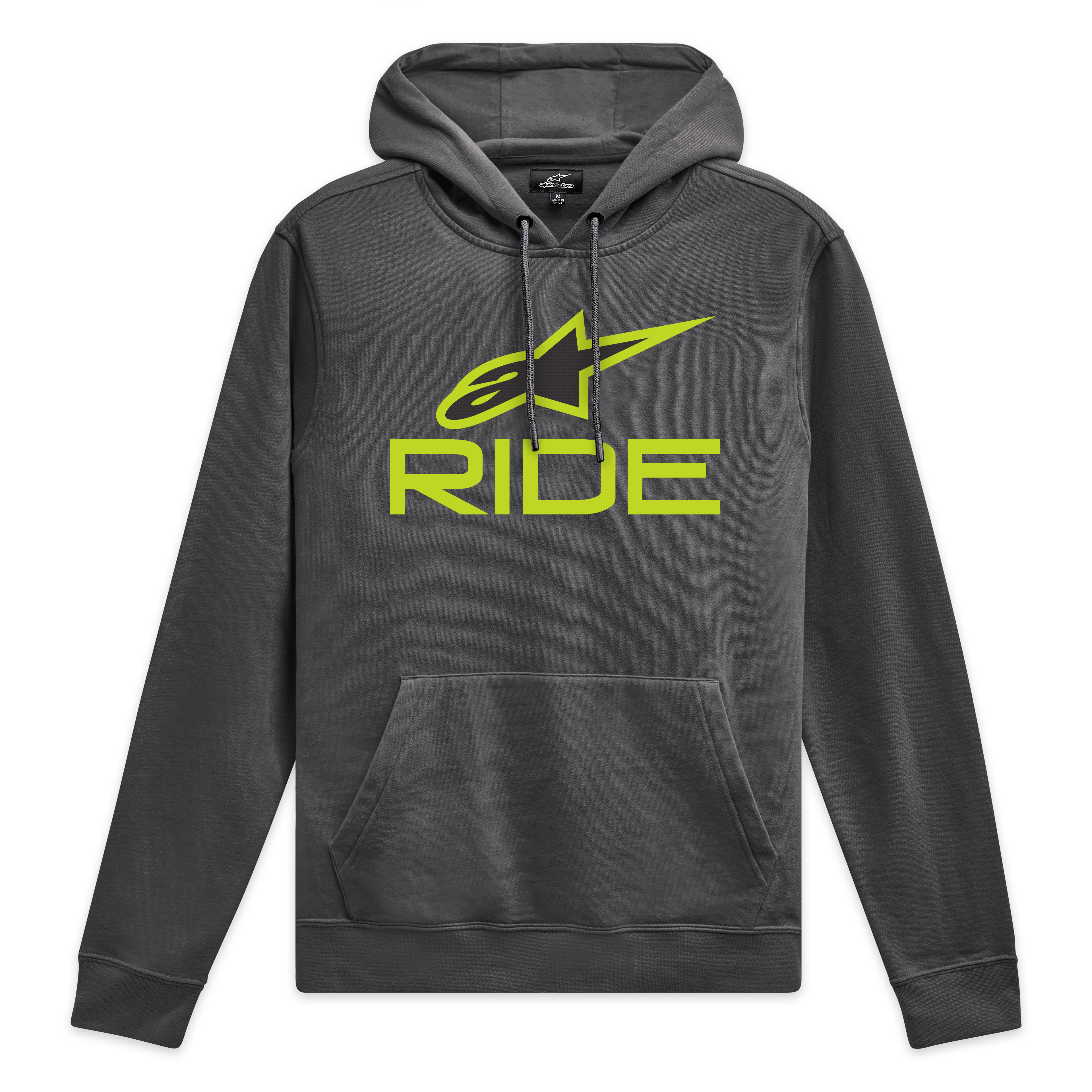 Alpinestars Felpa Con Cappuccio Ride V 3, felpa con cappuccio grigia e verde lime con logo Ride stampato sul petto, streetwear sportivo