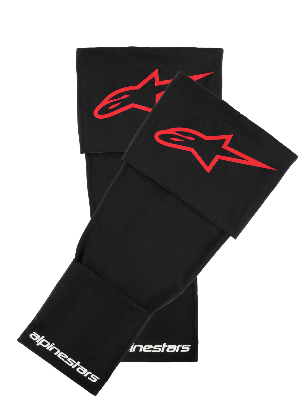 Alpinestars RK-S Knee Brace Sleeve, manicotti protettivi per ginocchiere, nero con logo a stella rosso, accessorio protettivo per moto, branding Alpinestars bianco