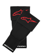 Alpinestars RK-S Knee Brace Sleeve, manicotti protettivi per ginocchiere, nero con logo a stella rosso, accessorio protettivo per moto, branding Alpinestars bianco