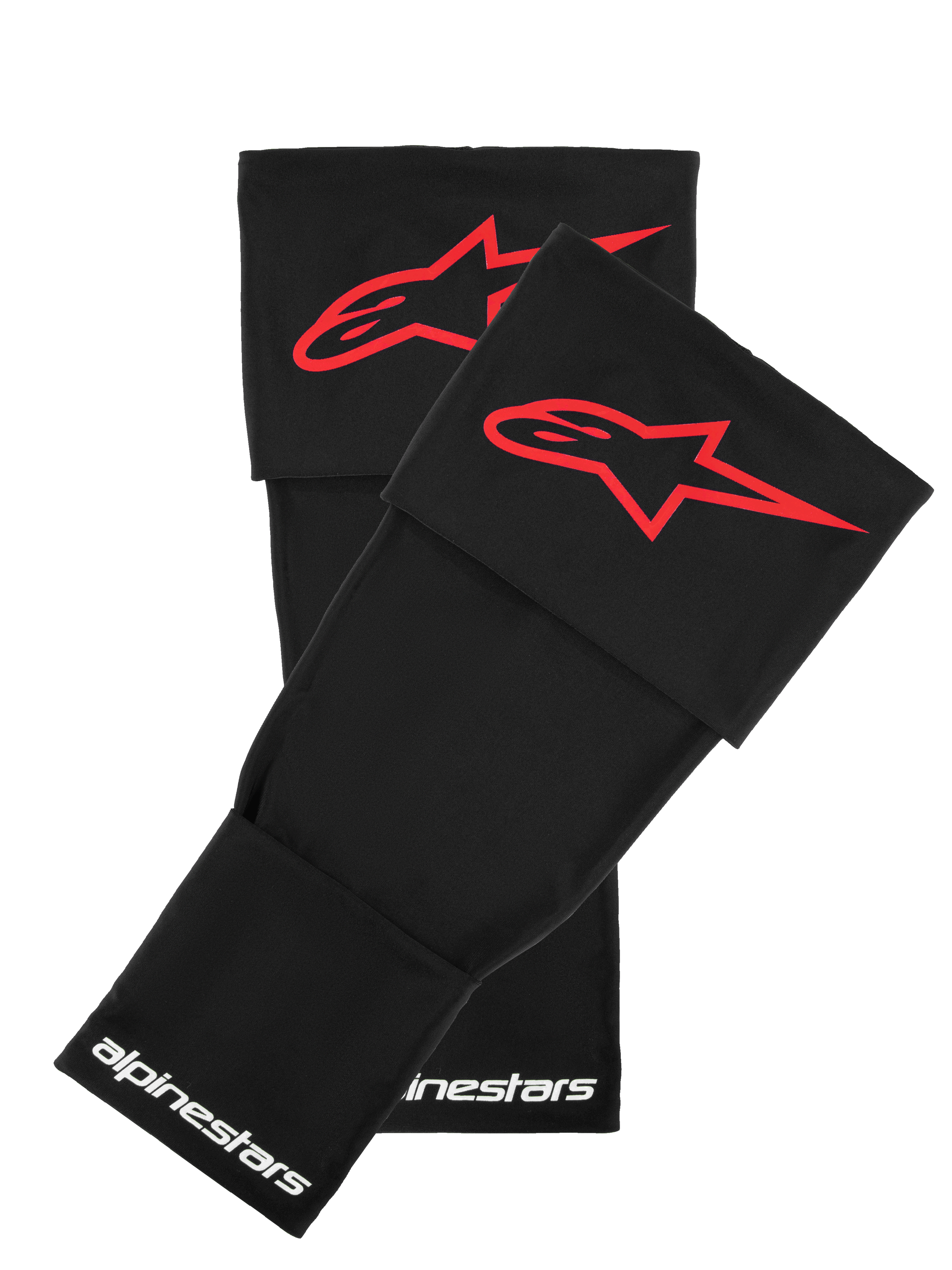 Alpinestars RK-S Knee Brace Sleeve, manicotti protettivi per ginocchiere, nero con logo a stella rosso, accessorio protettivo per moto, branding Alpinestars bianco