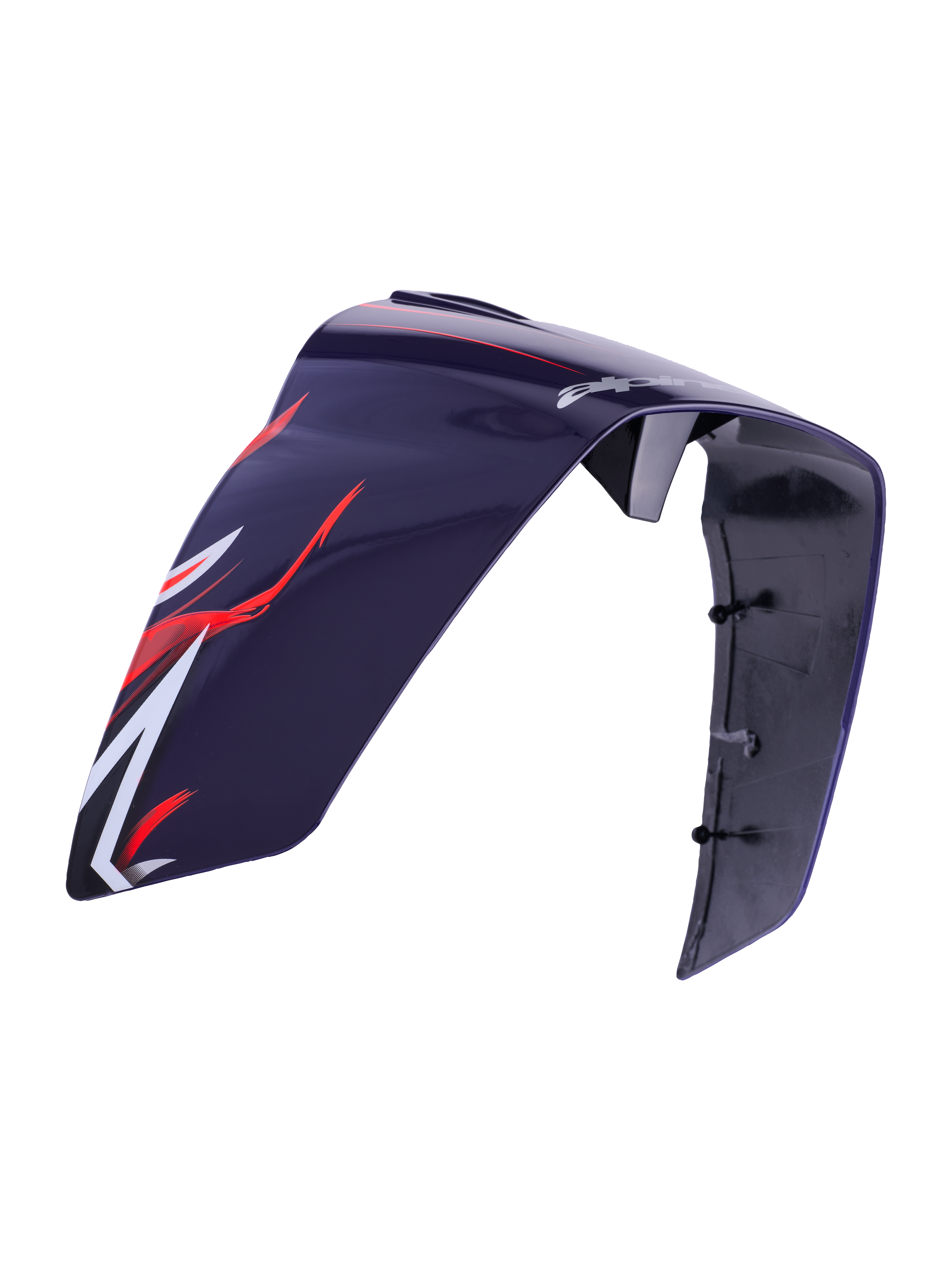 Alpinestars Supertech R10 Flyte Race Spoiler, accessorio per casco, Purple Red Glossy, con grafiche aerodinamiche rosse e bianche e marchio Alpinestars, costruzione in plastica lucida con punti di montaggio interni visibili, parte di ricambio per caschi da gara.