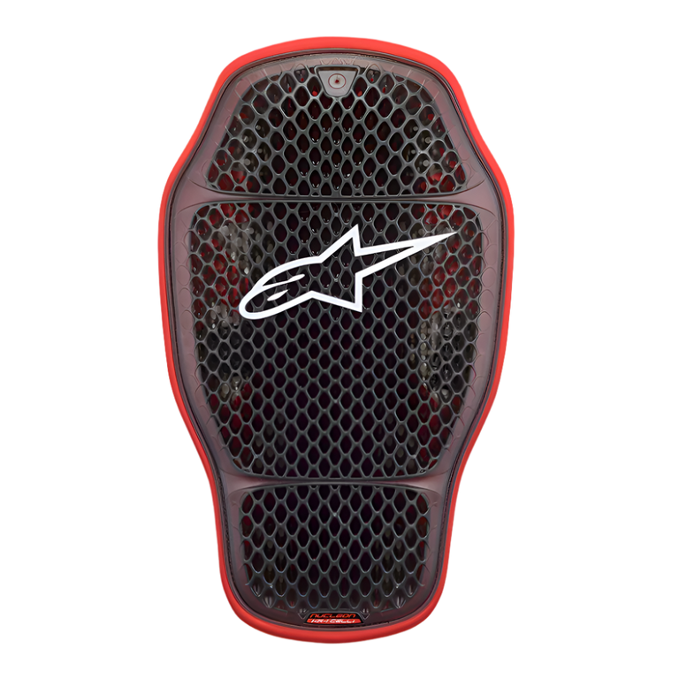 Alpinestars Nucleon KR-1 Cell i Back Protector, Motorcycle Back Protector Insert, Transparent Smoke Red, featuring a honeycomb micro-structure cell design with a white Alpinestars logo in the center, lightweight and ergonomic protective gear.