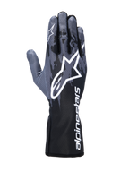 Guanti Alpinestars Tech-1 K V3, guanti da karting, Nero Antracite, caratterizzati da un grande logo Astar bianco sul dorso della mano, motivo stile camouflage grigio scuro e polsino lungo con marchio Alpinestars bianco in verticale