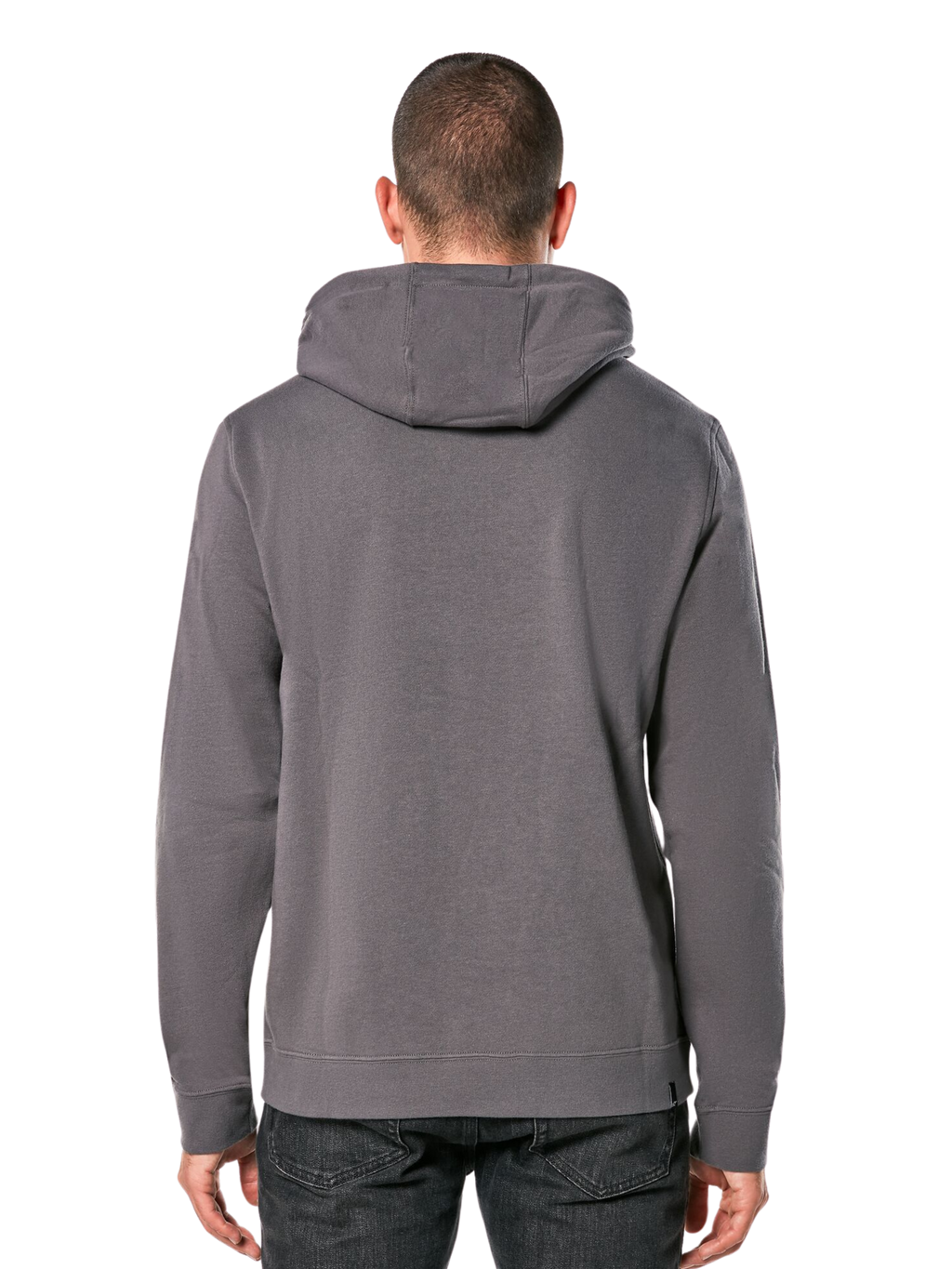 Alpinestars Ride Hoodie V 3, vista posteriore di una felpa con cappuccio grigio antracite, abbigliamento sportivo casual con design con cappuccio, maniche lunghe, polsini e orlo a costine