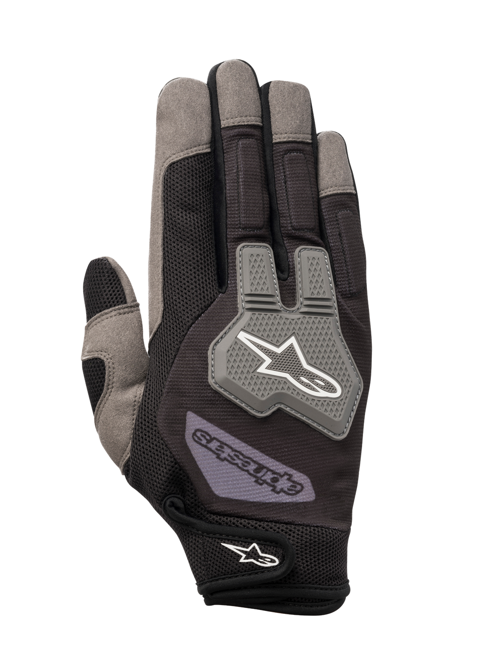 Alpinestars Engine Gloves, guanti da meccanico, nero e grigio, con costruzione in mesh traspirante, protezione nocche in TPR grigio con logo a stella bianco, cinturino regolabile al polso con marchio, design resistente multi-materiale per officina e lavoro ai box