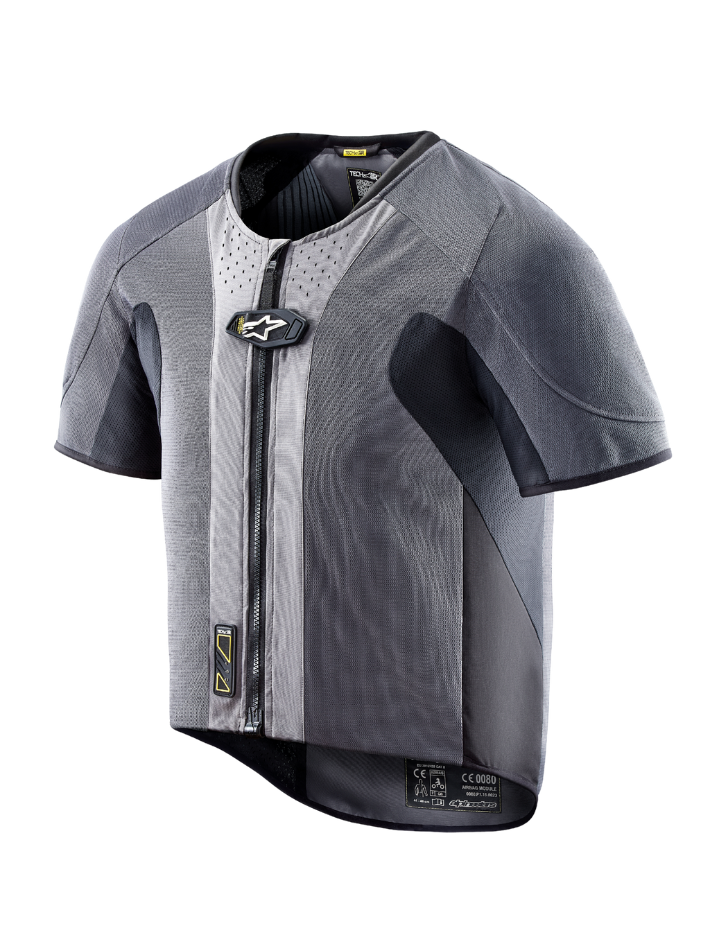 Gilet airbag Alpinestars Tech-Air 5 in rete grigio scuro, maniche corte e zip frontale per protezione stradale autonoma.
